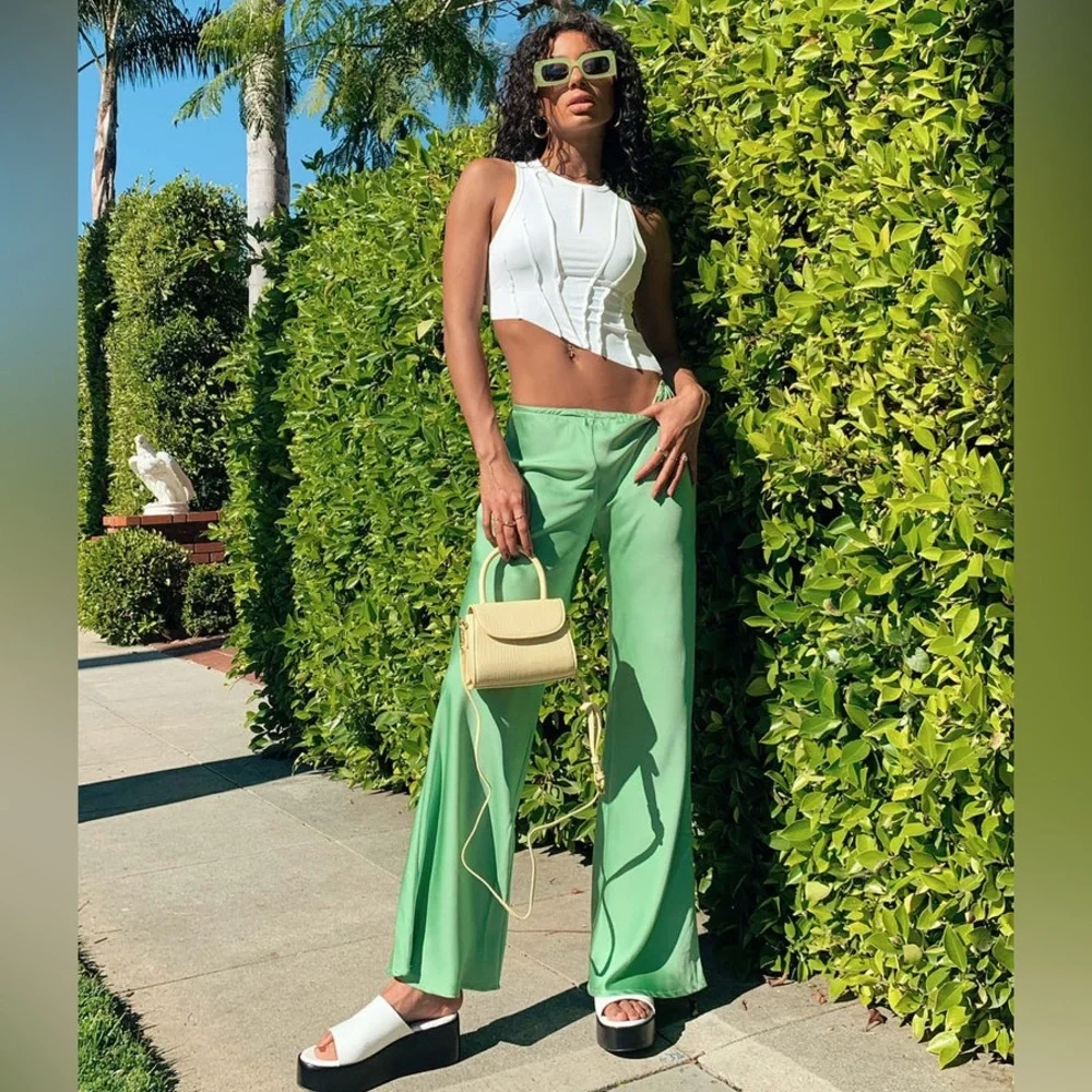 Princess Polly Joshua Green Flare Pants. Size 2 - Picture 1 of 11
